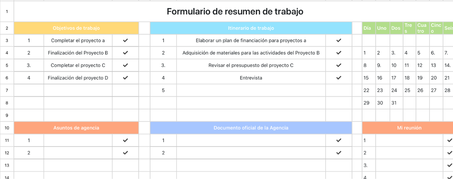Formulario de resumen de trabajo